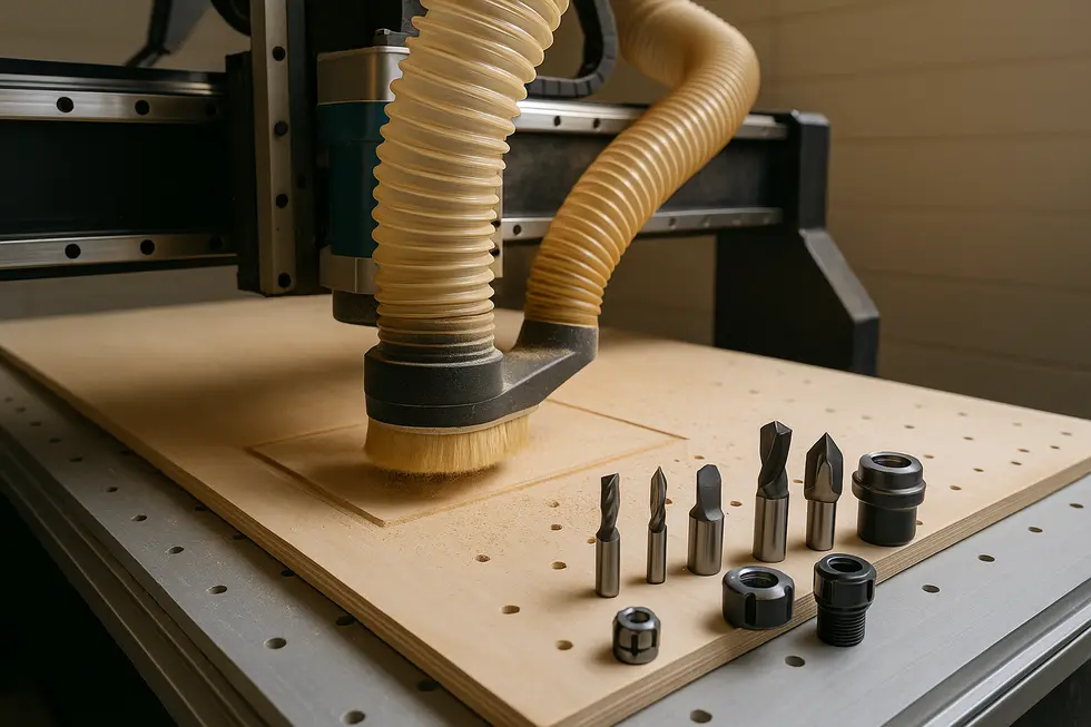 Active CNC machine with various accessories, demonstrating their importance for precision and operation.