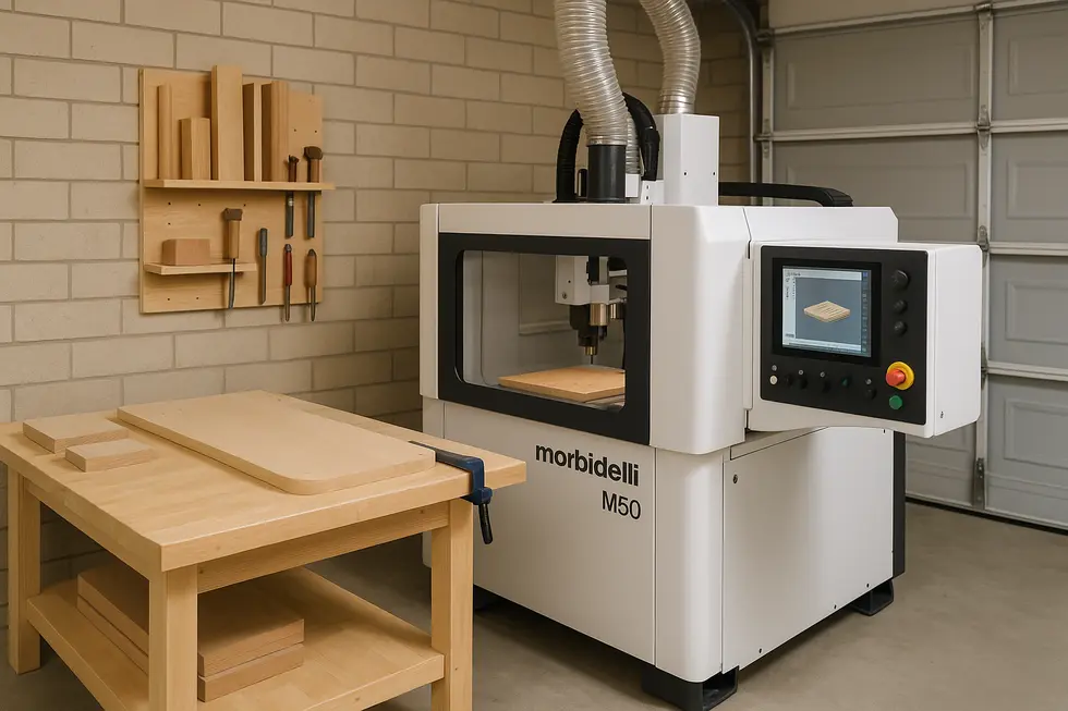 The Morbidelli N50 in a professional workshop, demonstrating its robust build and precise machining.